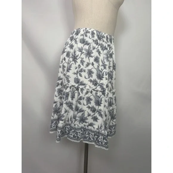 Max Studio Floral Above Knee Mini Skirt Tiered Casual Women's Size S White Blue - Picture 2 of 12